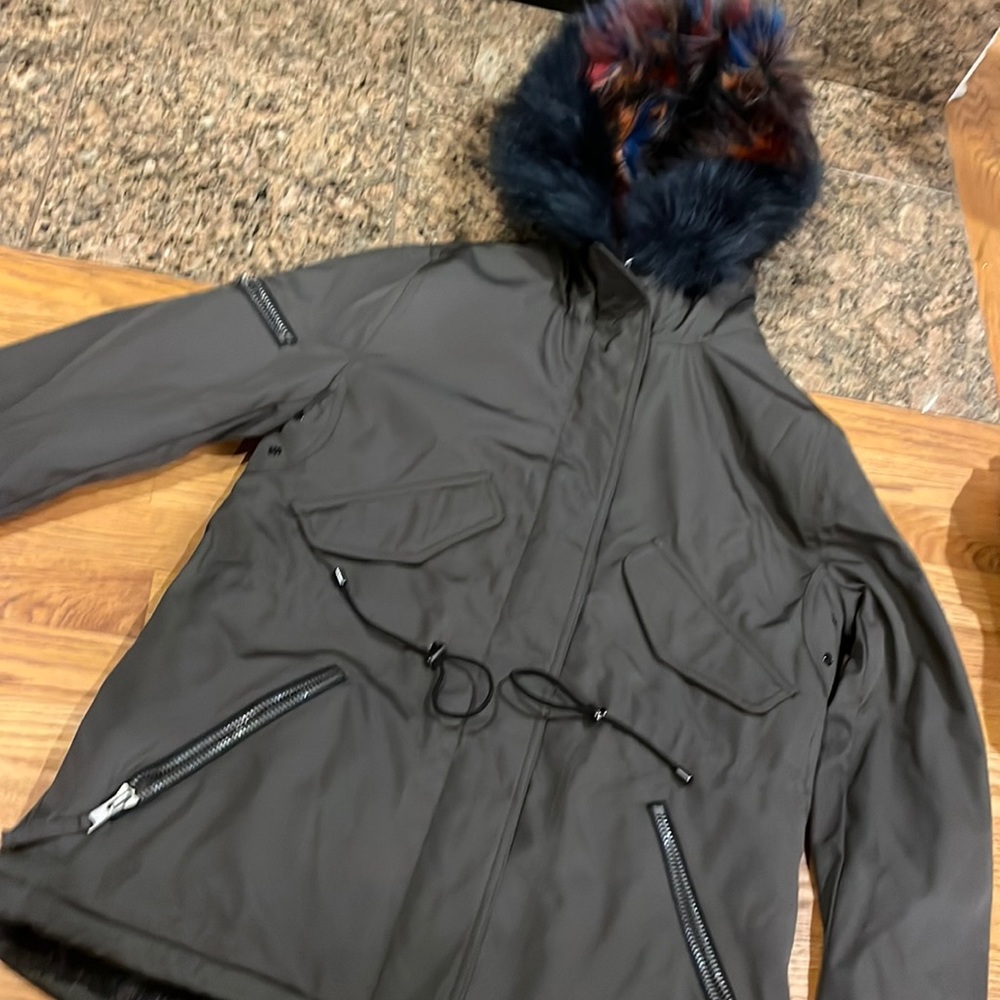 S13 parka olive and multicolored faux fur size small
